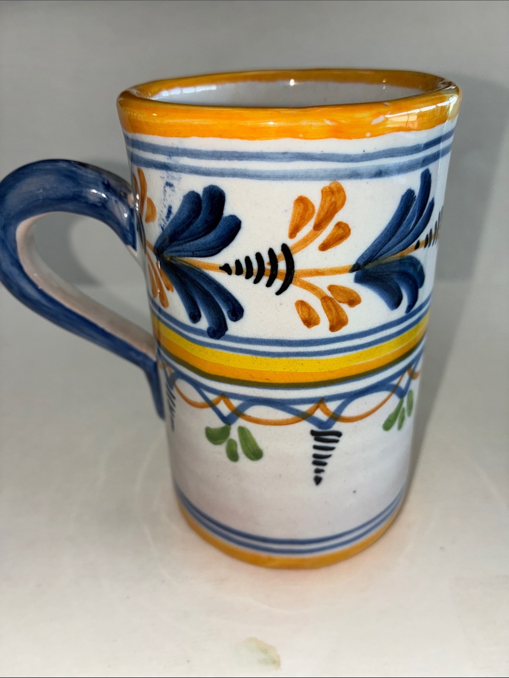 Talavera hand-Painted Ceramic Mug with Blue and Yellow Floral Motif